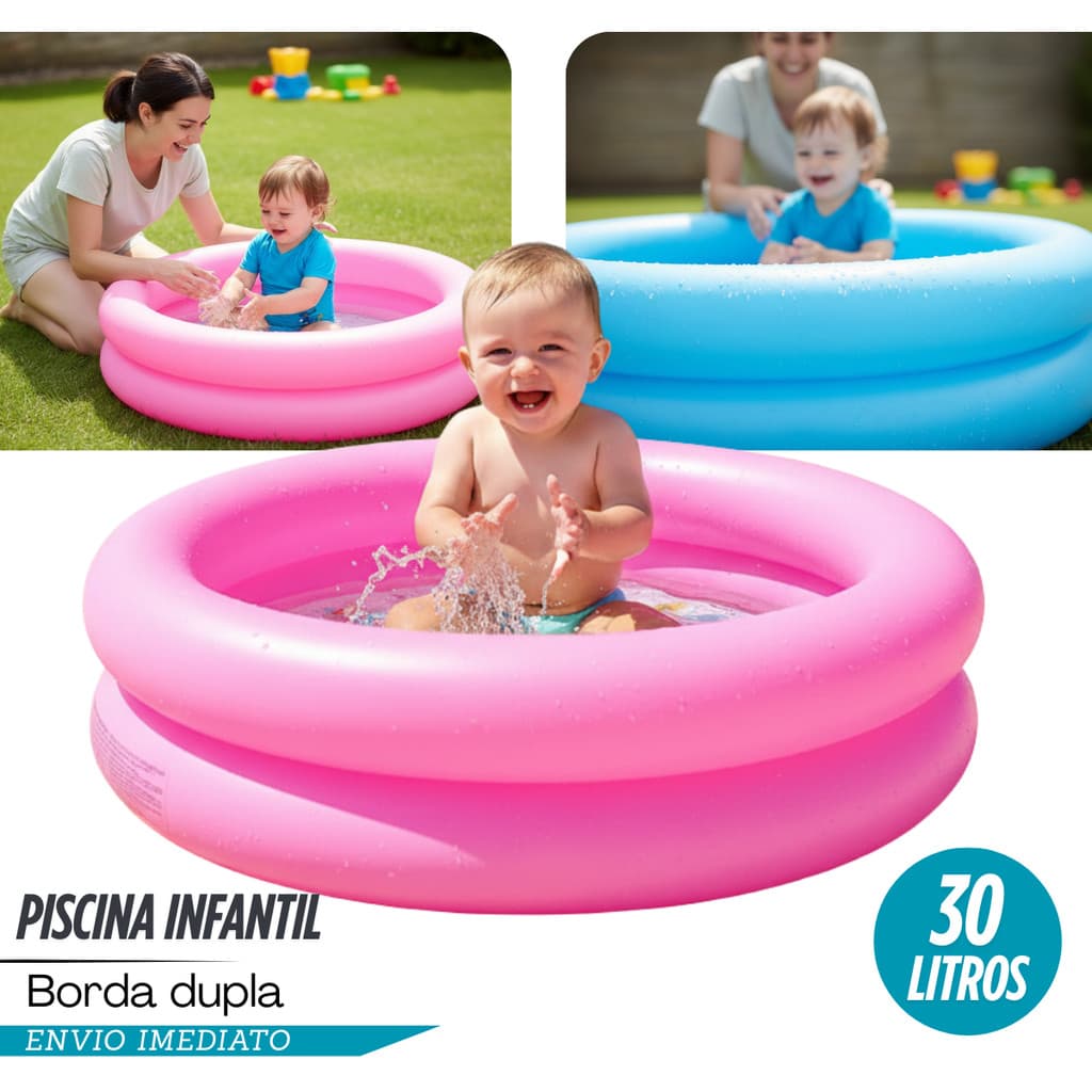 Piscina infantil Pequena 20 Litros Para Bebe Criança 2 Aneis inflável Praia Piscina Boia Verão