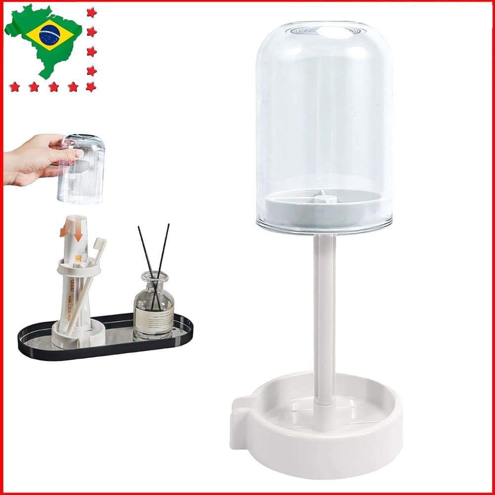 Porta Escova e Pasta de Dente com Tampa, L 9.8 X A 22 cm, Branco, Porta Escova de Dentes de Plástico com 3 Divisórias