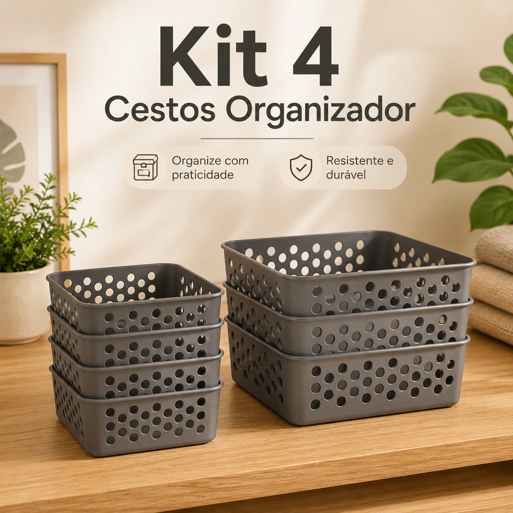 Cesto Organizador KIT 2 e 3 Litros Multiuso pequena grande cozinha banheiro Rattan Caixa Organizadora Quarto