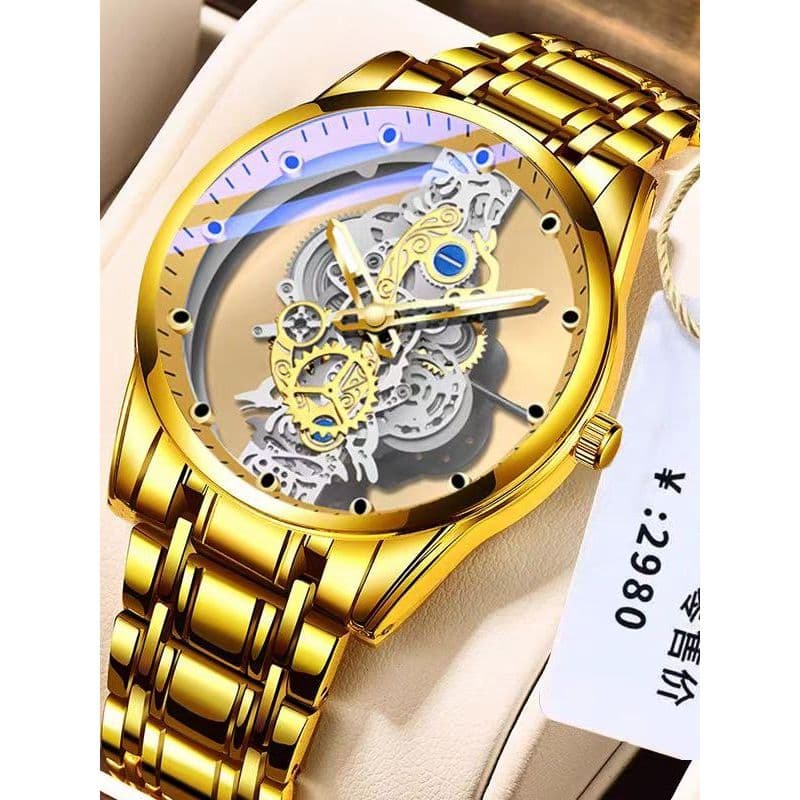Novo estilo dupla face transparente oco automático relógio masculino único avançado negócios à prova dwaterproof água re