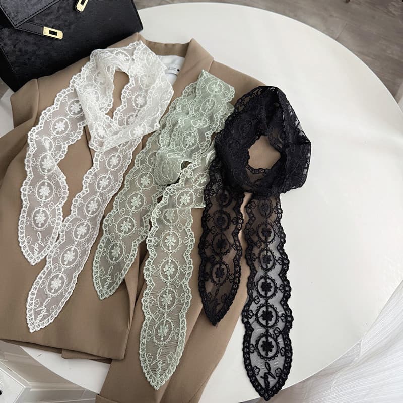 Francês moda elegante novo estilo renda tira longa pequeno lenço de seda pescoço fita faixa de cabelo lenço estreito cin