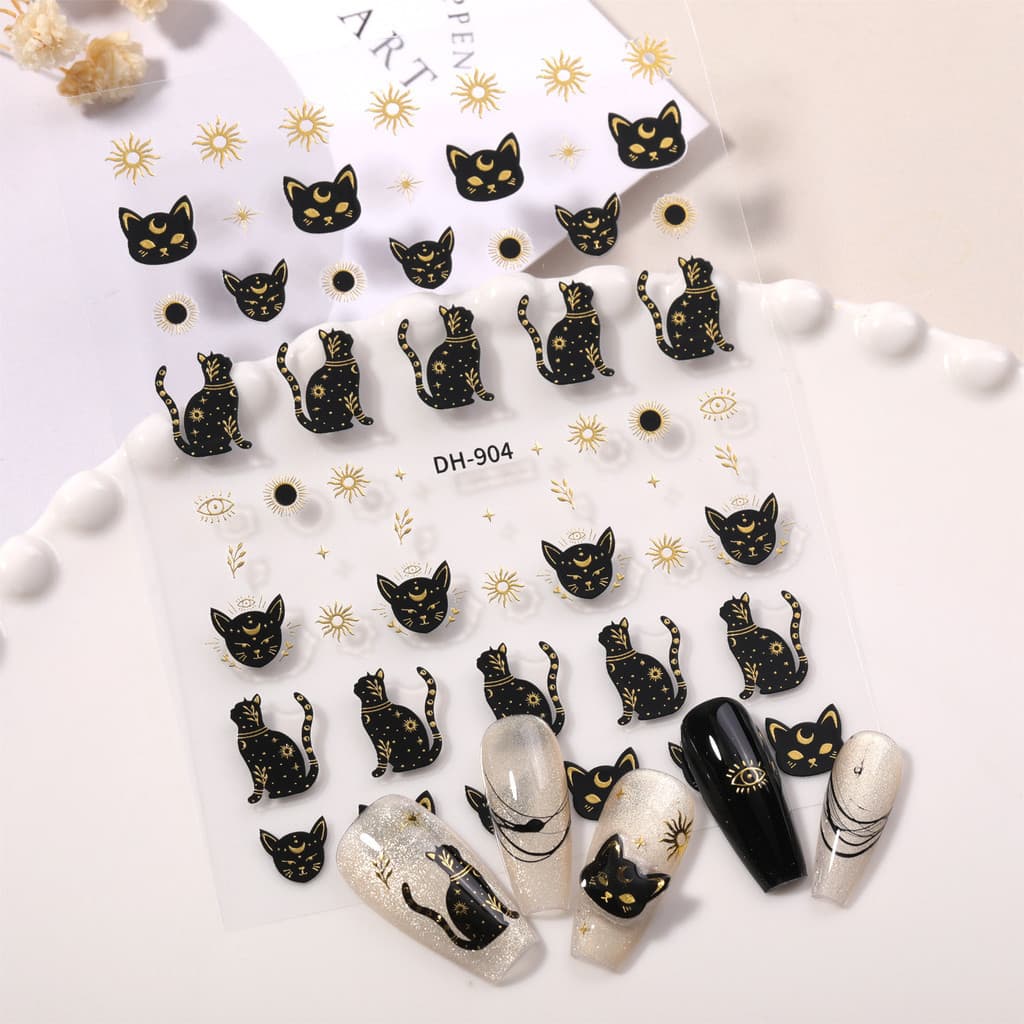 Adesivos Vintage Dourados para Arte de Unhas, Gato Egípcio, Gatinho Dourado Fofo, Decoração de Unhas DIY ZLEV
