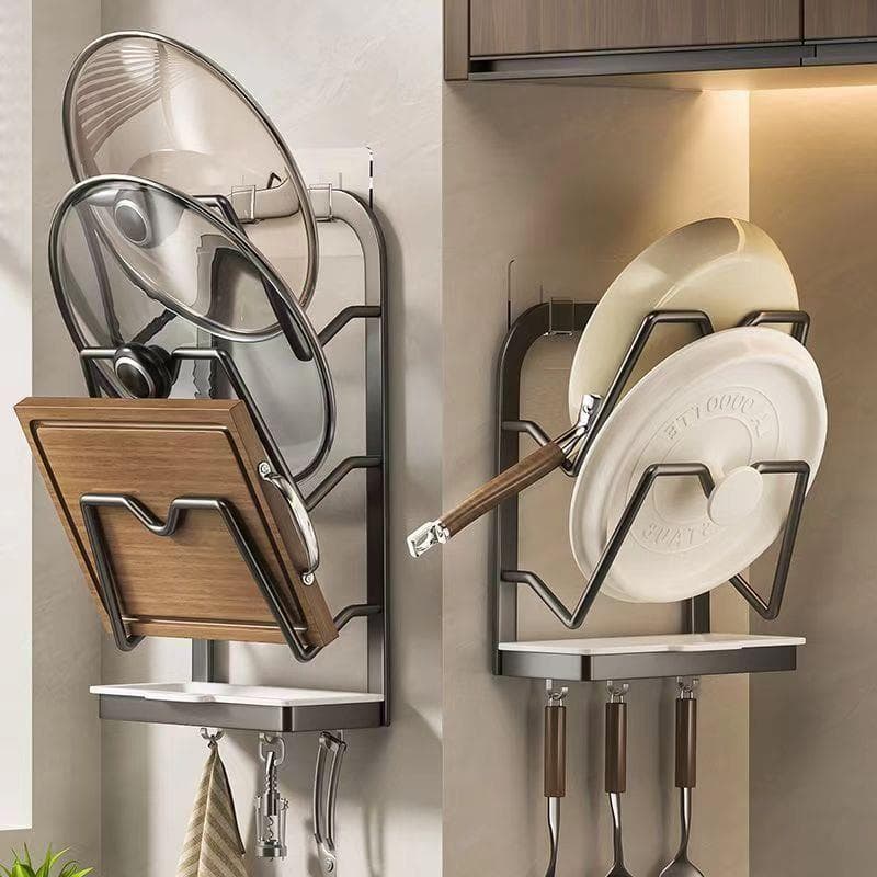 Tampa de pote Rack prateleira de cozinha sem perfuração fixado na parede placa de corte multifuncional armazenamento de