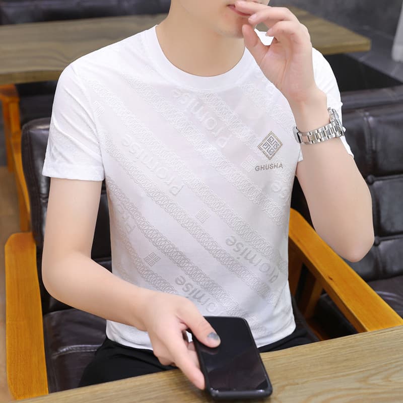 Camiseta de manga curta de seda gelo masculina Street Wear verão 2023 novo estilo legal meia manga camiseta masculina na