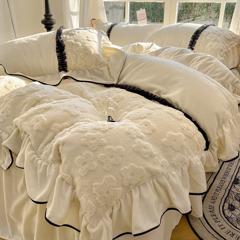 Luz de luxo inverno leite veludo conjunto de quatro peças retalhos colcha capa folha cama saia dormitório cama estudante