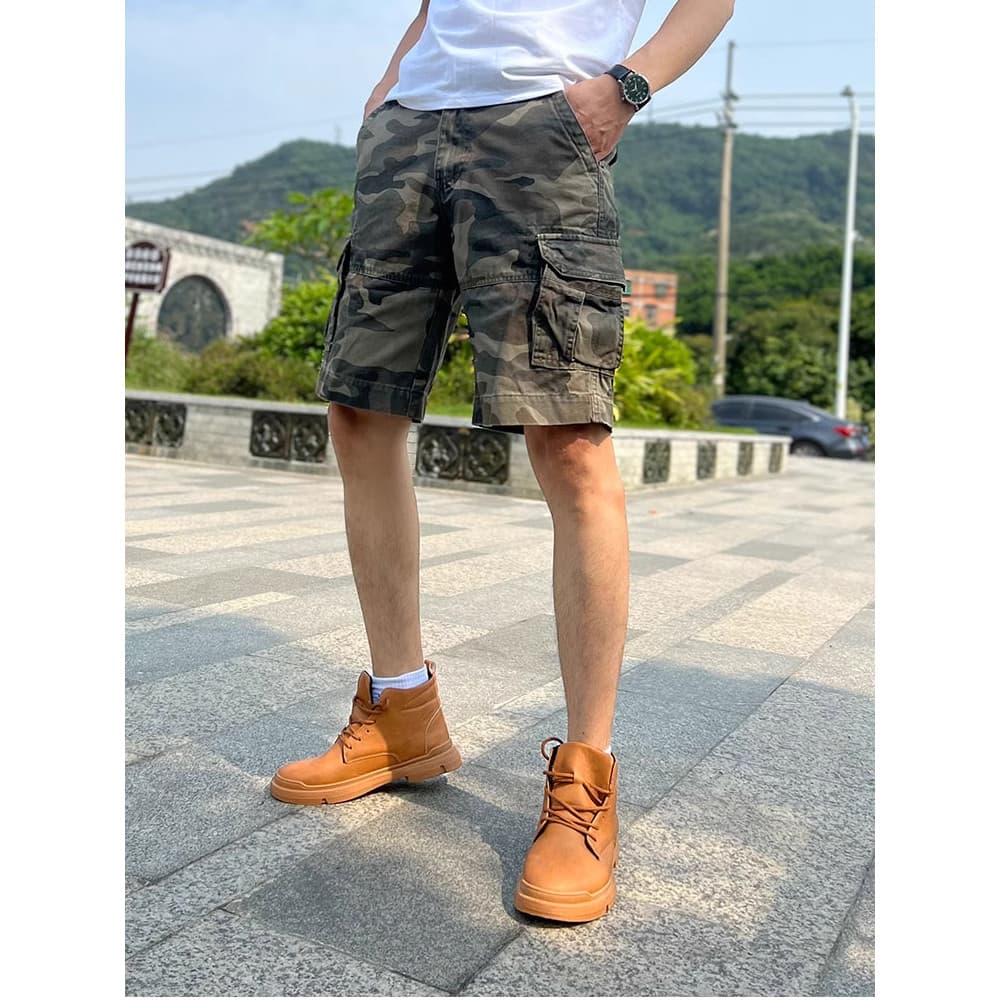 Macacão americano pesado Shorts masculino solto calças cortadas verão 2025 Street Wear camuflagem Multi-saco calças casu