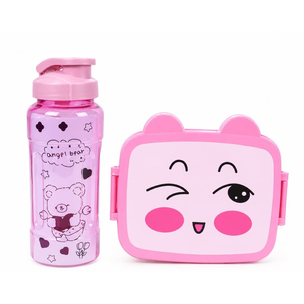 Kit Nunestar Lancheira Infantil Com Garrafa E Talher Rosa