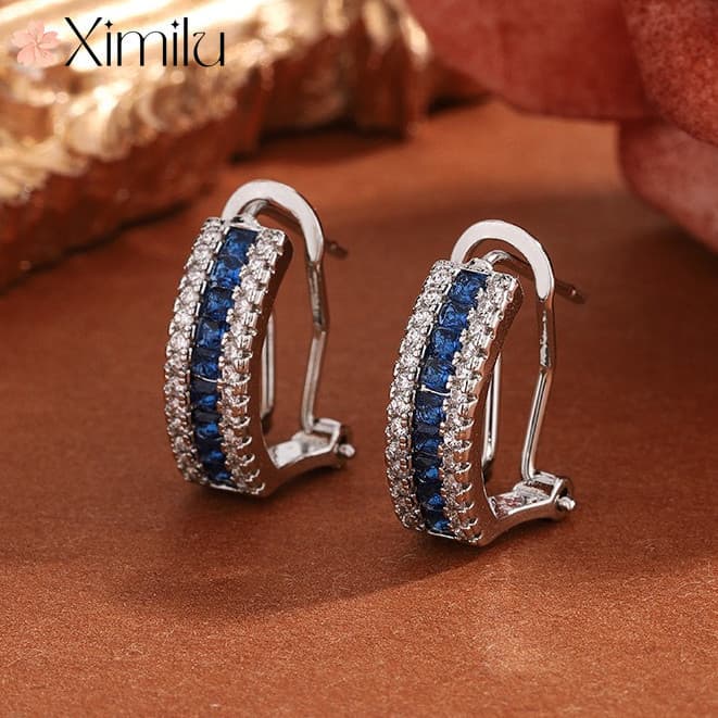❤ Brincos de linha geométrica exclusiva feminino nicho temperamento brincos de safira joias de luxo atacado