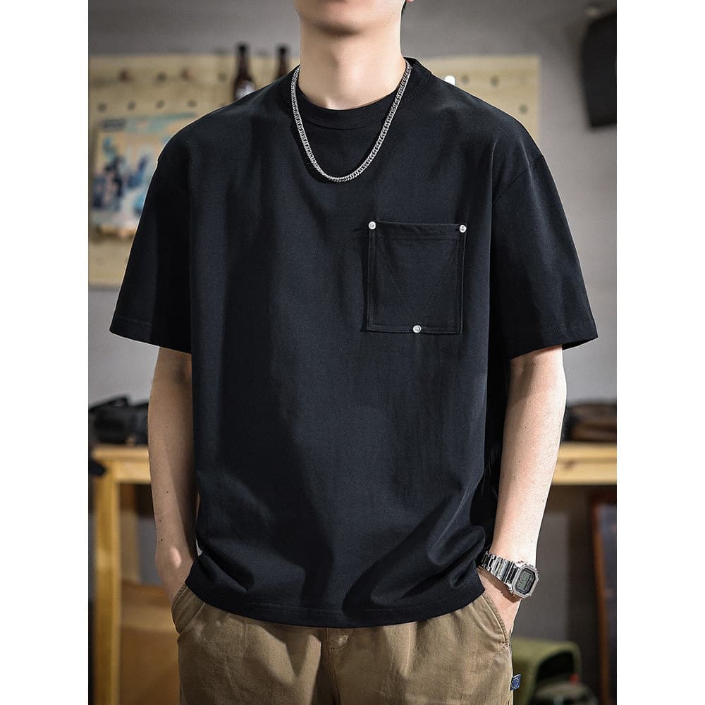 American Street Wear bolso Casual manga curta camiseta masculina novo estilo solto tamanho grande All-Match verão rufião