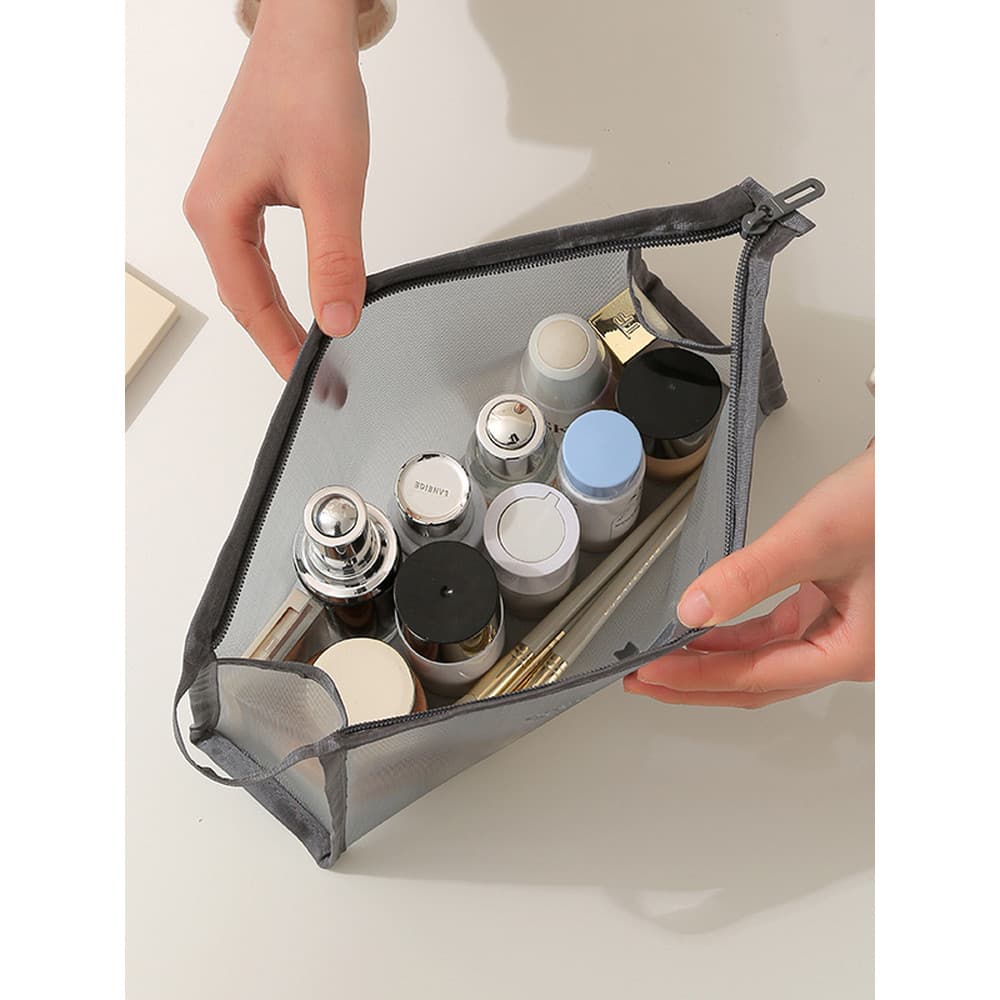 Malha saco cosmético feminino portátil multifuncional pequeno saco de higiene pessoal saco de armazenamento Visual pince