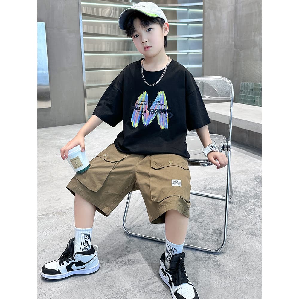 Roupas infantis meninos verão terno de manga curta 2026 novo estilo verão médio grande crianças esportes meninos Casual