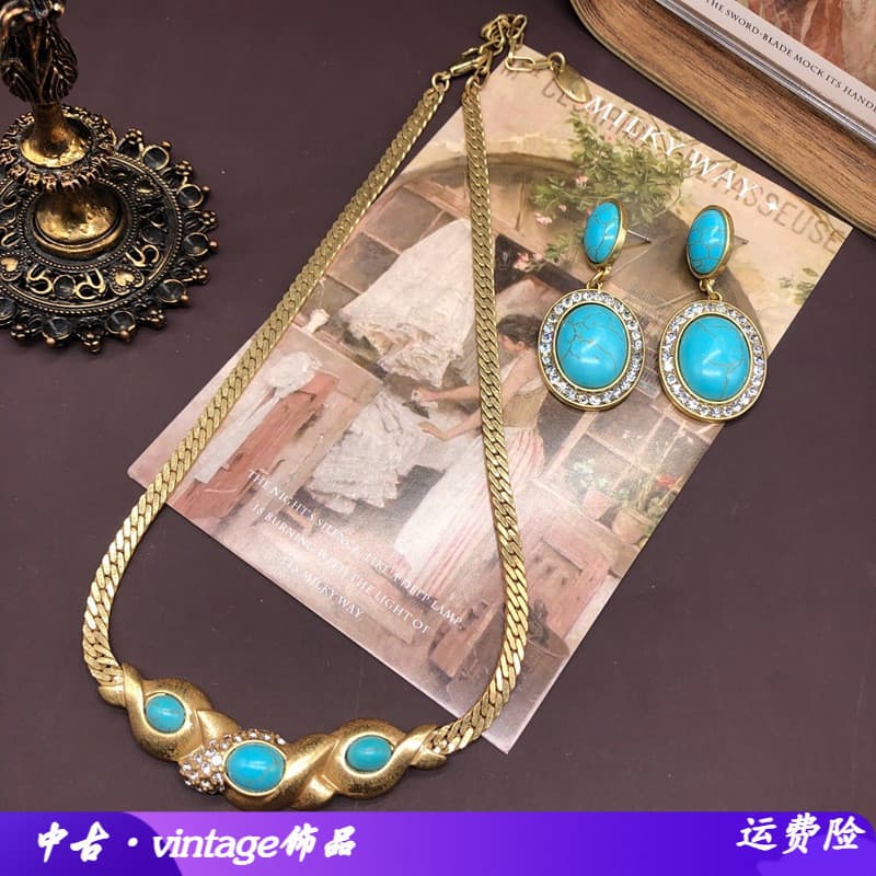 Nicho simples temperamento turquesa Gem incrustado colar brincos conjunto Design de moda luz luxo camisola corrente brin