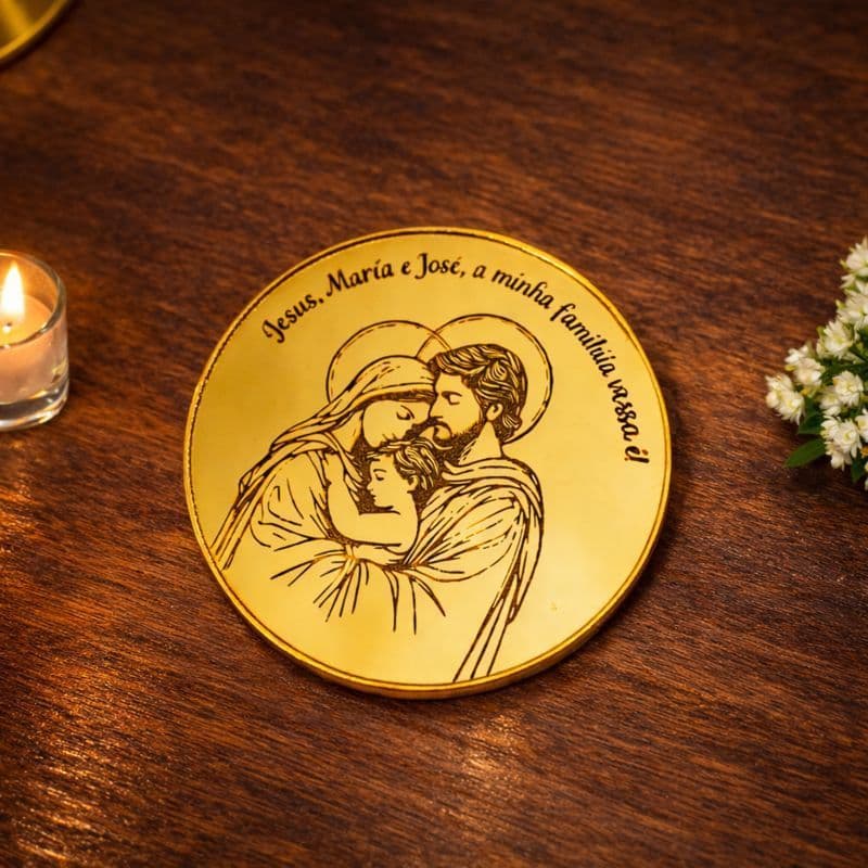 Aplique Medalha Sagrada Família 5cm Acrílico Espelhado - Kit com Várias Unidades