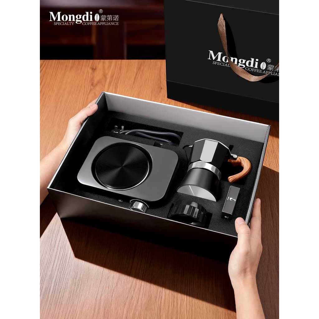 Mongdio Mongdio Moka Pot Set Caixa de presente Fazendo cafeteira Espresso Maker Conjunto de café feito à mão Presente de