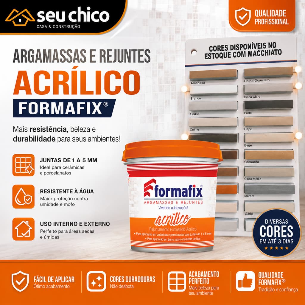 Rejunte Acrílico Formafix 1Kg Flexível Antimofo Multiuso Piso Azulejo Banheiro Cozinha