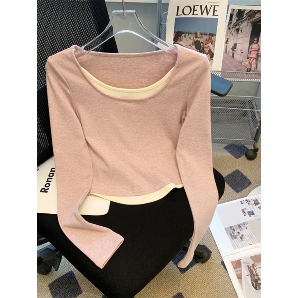 Outono inverno férias de duas peças com decote em U topo elegante estilo ocidental malha de manga comprida elegante fund