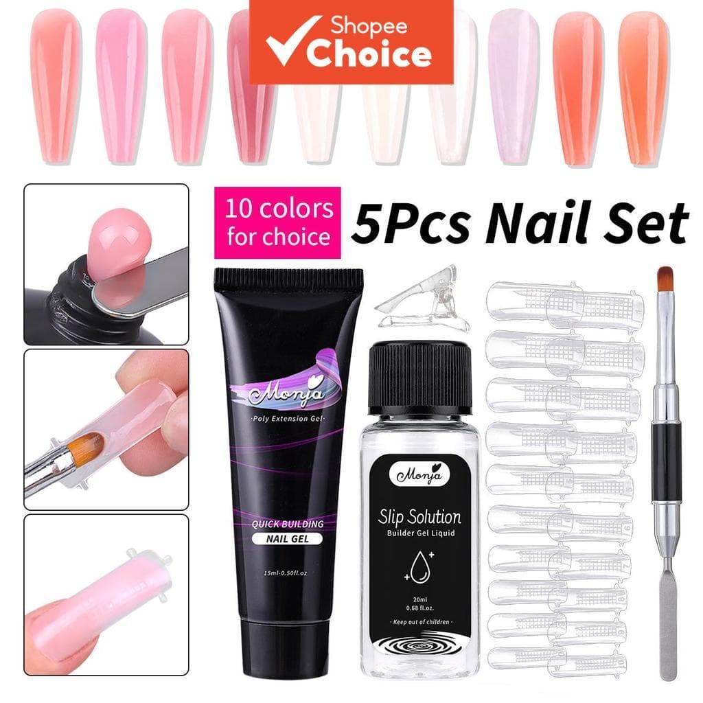 Conjunto de Gel de Extensão de Unhas Monja 5 peças/conjunto, cola de extensão rápida (cola de extensão + líquido de