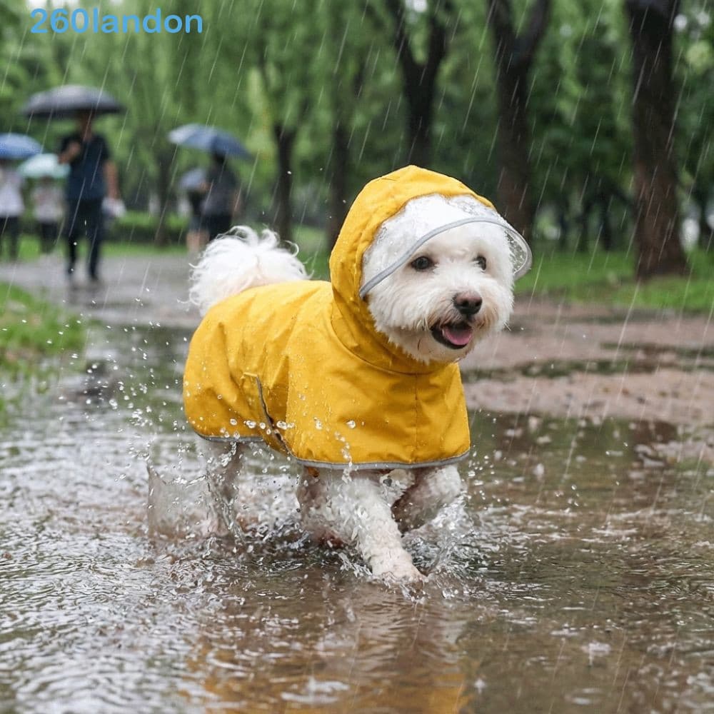 Capa Impermeável LANDON , De Chuva Com Capuz Para Cachorro Resistente À Sujeira Cobertura Total , Jaqueta Listras Reflex