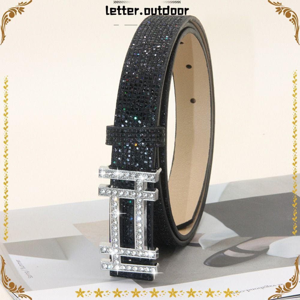 Cinto De Couro PU LO , Versátil De Strass Brilhante Bling , Cintura Moderna Com Glitter