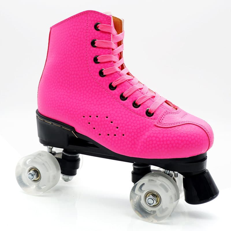 [Oferta Especial] Patins de Rodas Duplas para Adultos, Patins de Quatro Rodas Rosa para Uso em Pista, Patins de Rodas Du