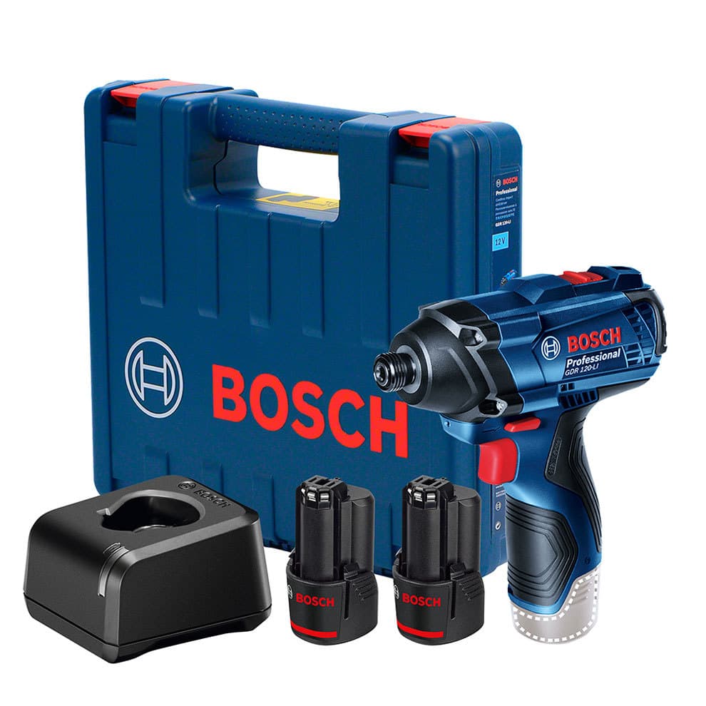 Parafusadeira de Impacto 1/4" com 2 Baterias 12V 1,5Ah, Carregador Bivolt e Maleta Plástica Bosch GDR 120-LI