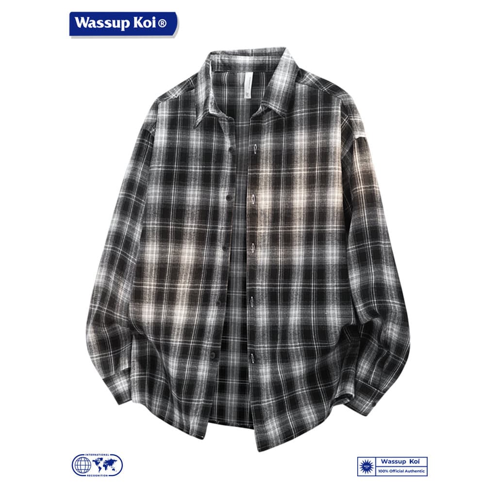 WASSUP KOI Retro Xadrez Camisa de Manga Comprida Masculina Primavera Solta Casual 2026 Novo Estilo Jaqueta de Lapela Mod