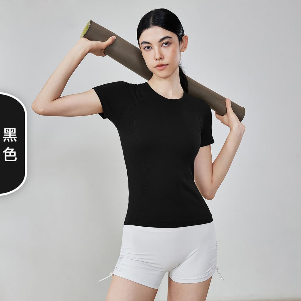 Exportação de comércio exterior novo estilo sem costura Yoga camiseta de manga curta correndo fino esportes topo de seca