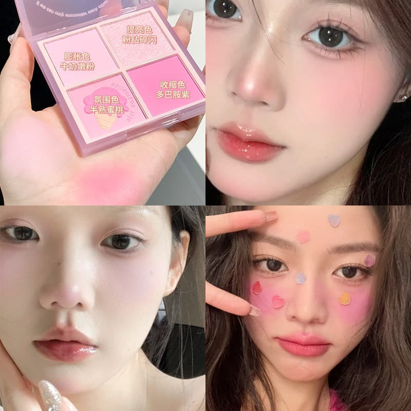 Pele de Oliva Bebê Não Vá!Blush de quatro cores fosco perolado creme morango rosa atmosfera sombra blush produto genuíno