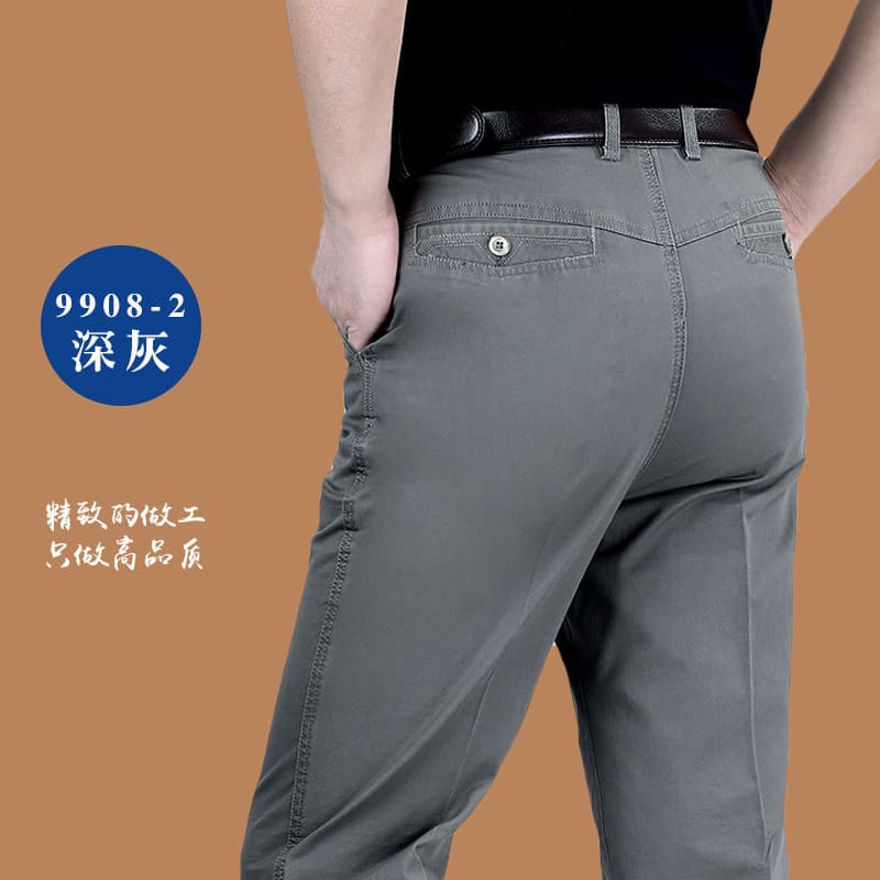 Primavera novo estilo de meia-idade masculino poliéster algodão calças casuais primavera verão calças de algodão pai usa
