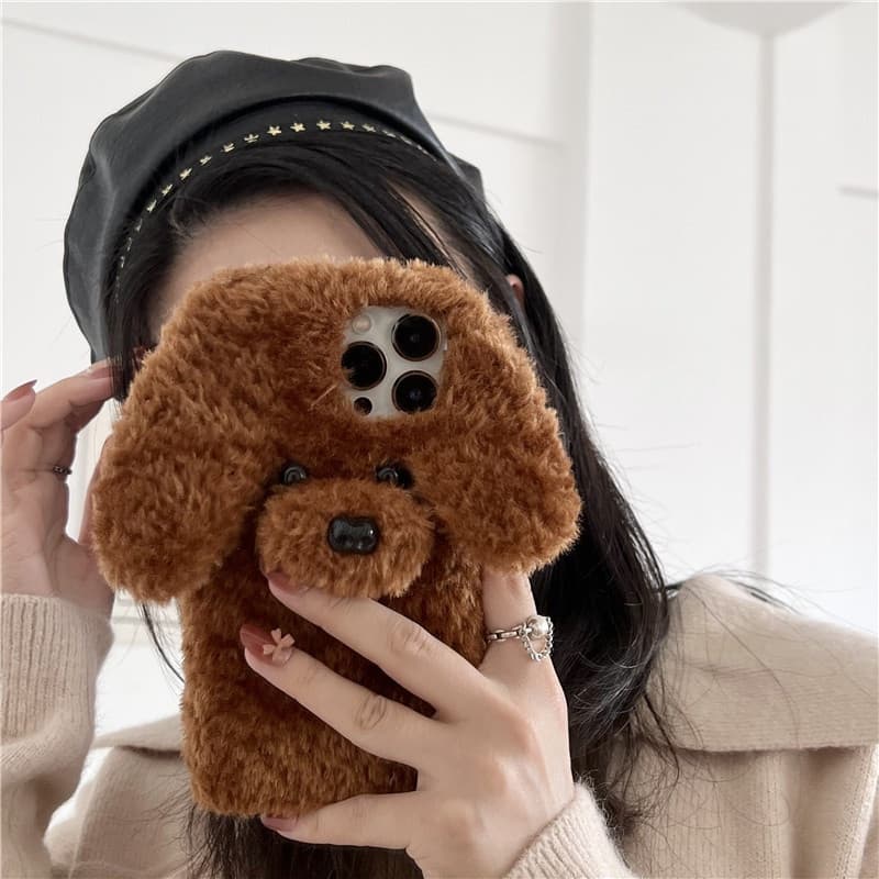 3D Teddy Cachorro Fofo Capinha De Celular Para iPhone 14 13 Pro Max 12 Mini 11 Pelúcia Pelo Brinquedo Macio Capa