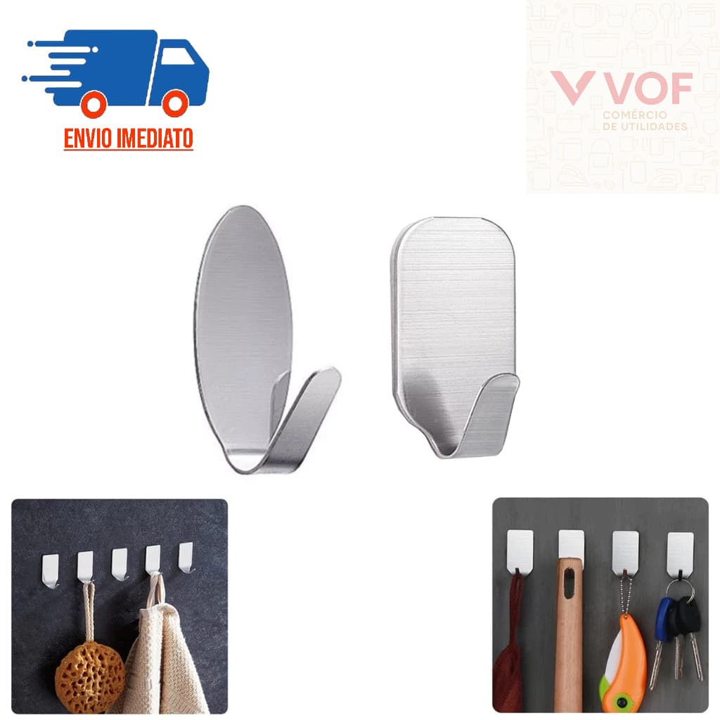 Kit 6 Gancho Adesivo Organizador Multiuso para Parede Metal Cozinha Banheiro
