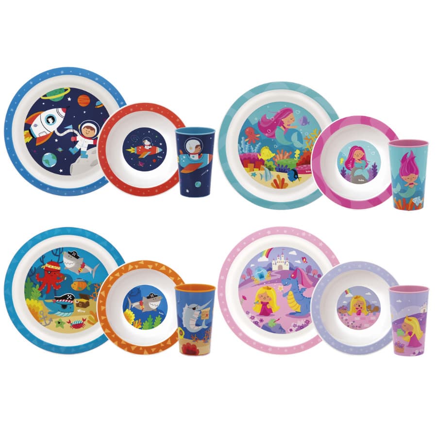 Kit Refeição Aventuras Buba Prato Raso + Prato Fundo + Copo Infantil Bebe Introdução Alimentar.