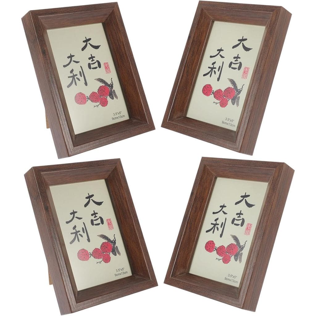 4 peças de molduras de madeira para fotos, para exibição em mesa e parede, decoração rústica vintage para casa, adequada