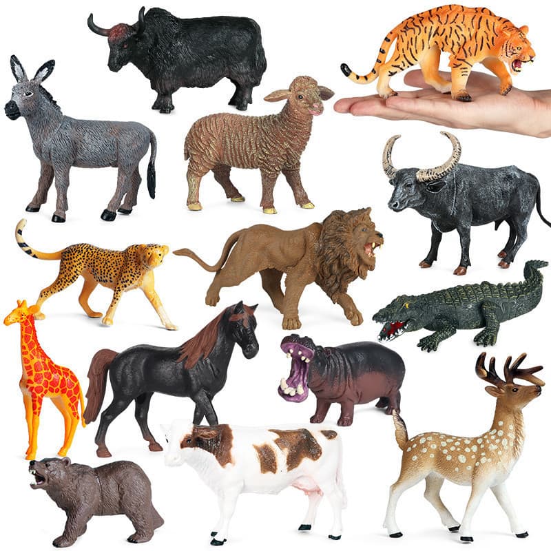Simulação de Animais Selvagens Leão Tigre Elefante Cavalo Iaque Modelo Boneca Móvel Fazenda Vaca Cabra Brinquedo de PVC