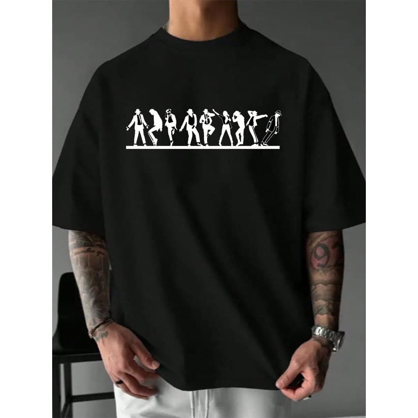 Camiseta Masculina Feminina Oversized Estampa Michael Jackson Evolução Danças Silhuetas Moonwalk T-shirt Streetwear