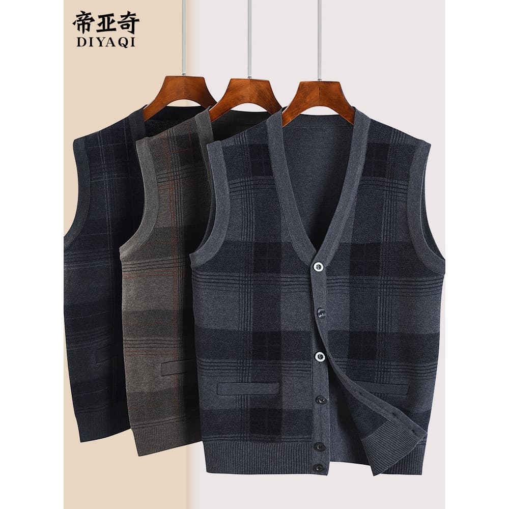 Pai usar colete outono inverno de meia-idade idosos malha Cardigan camisola masculina vovô usar colete quente colete