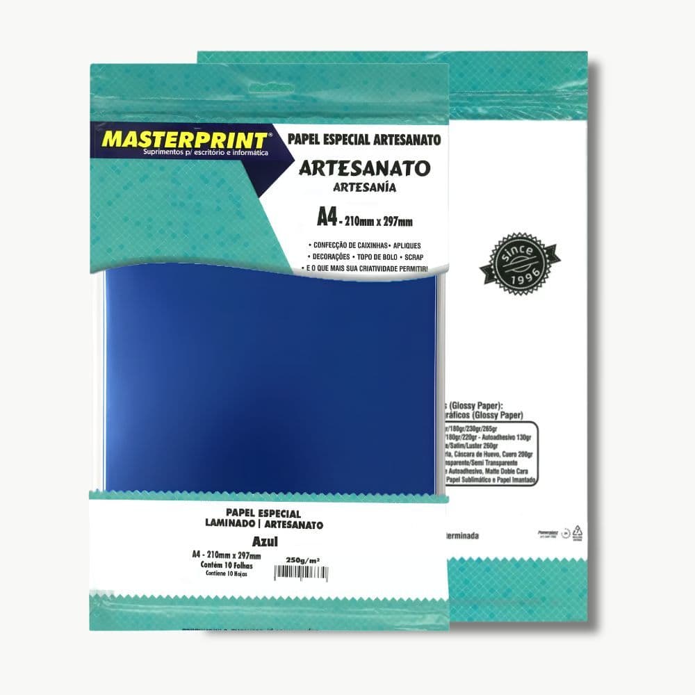 Papel Laminado Azul A4 250g MASTERPRINT 10 folhas