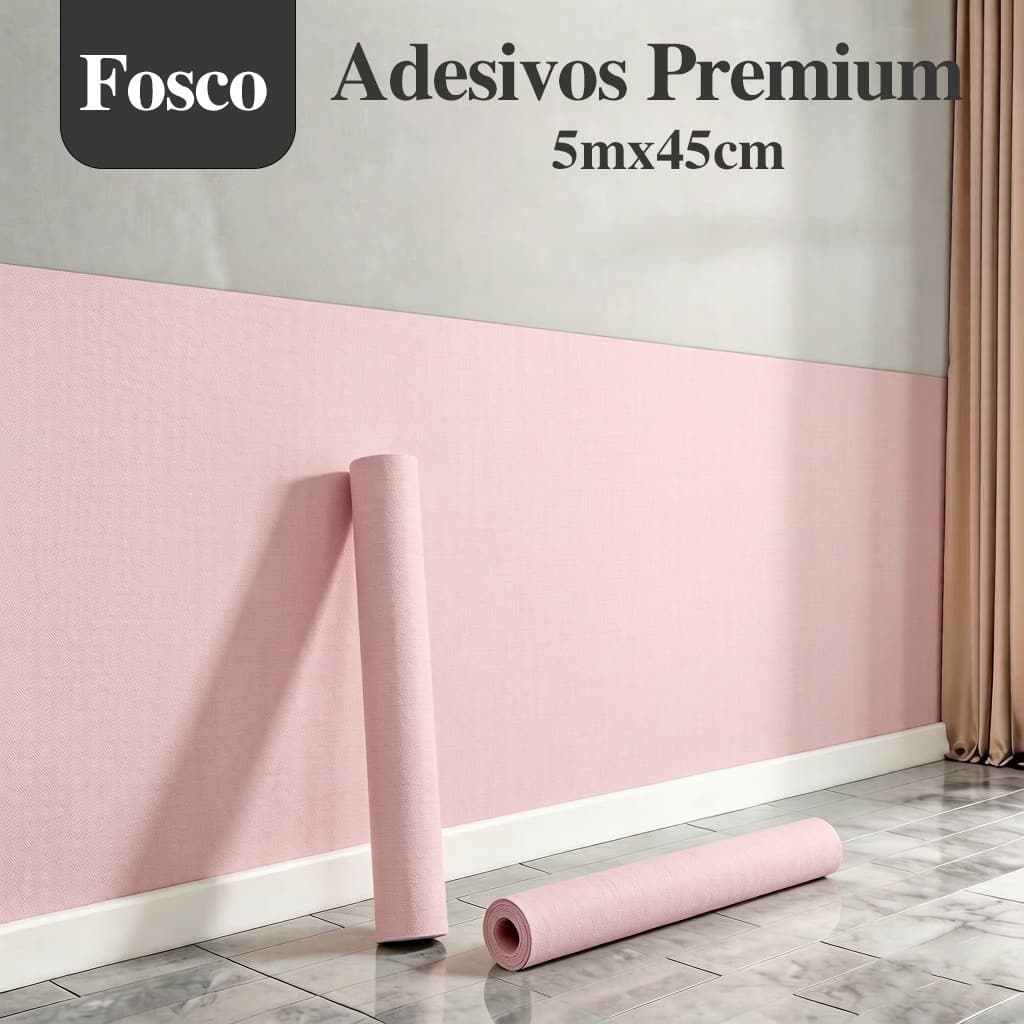 Papel de Parede Rosa Claro Autocolante Texturizado Ideal para Quarto Feminino 5m×45cm