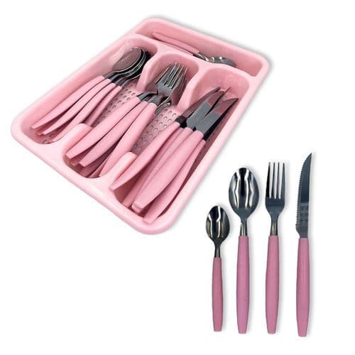 Jogo Talheres Completo Faqueiro Aço Inox Rosa Com Gaveteiro Prático