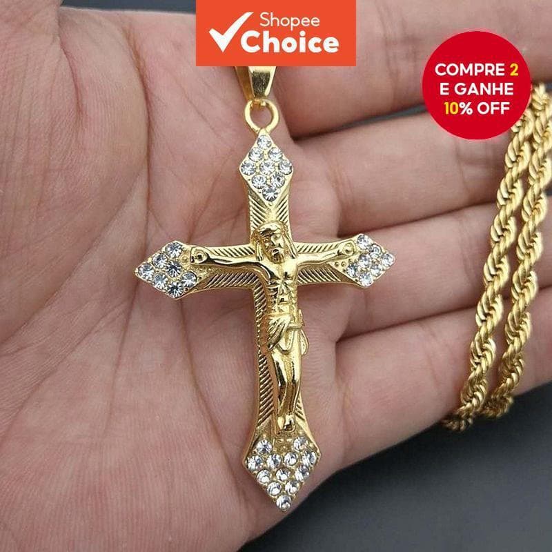 Colar De Cruz De Zircão 18K Para Homens Vintage Hip Hop Jesus Pingente Joias