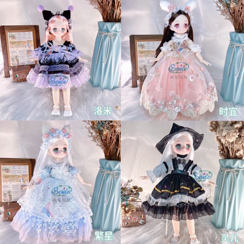 Boneca de Simulação MNMB 30cm BJD com Olhos de Desenho Animado 3D, Conjunto de Múltiplas Bonecas e Vestidos XBWO