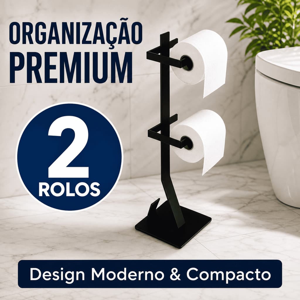 Suporte Banheiro Porta Papel Higiênico De Chão 2 Rolos em Aço Resistente