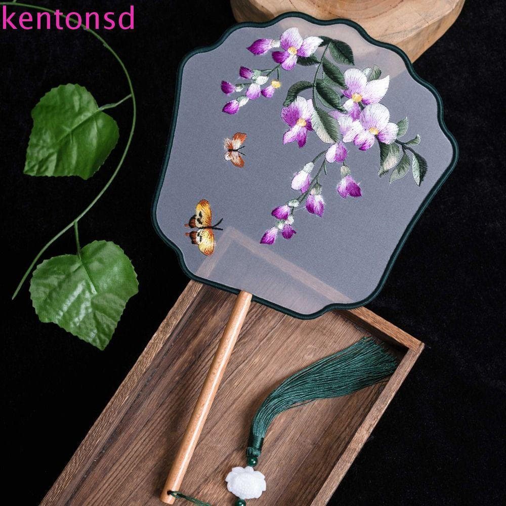 Ventilador De Bordado Chinês KENTONSD , Portátil De Grupo De Noiva Com Padrão De Flor , Borlas , Leque De Seda Estilo