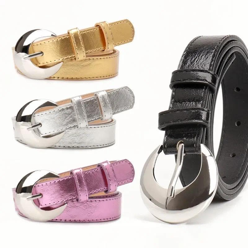 Nova Liga De Prata Fivela Cinto Feminino Moda Versátil Simples Acessórios Colorido Brilhante Estudante