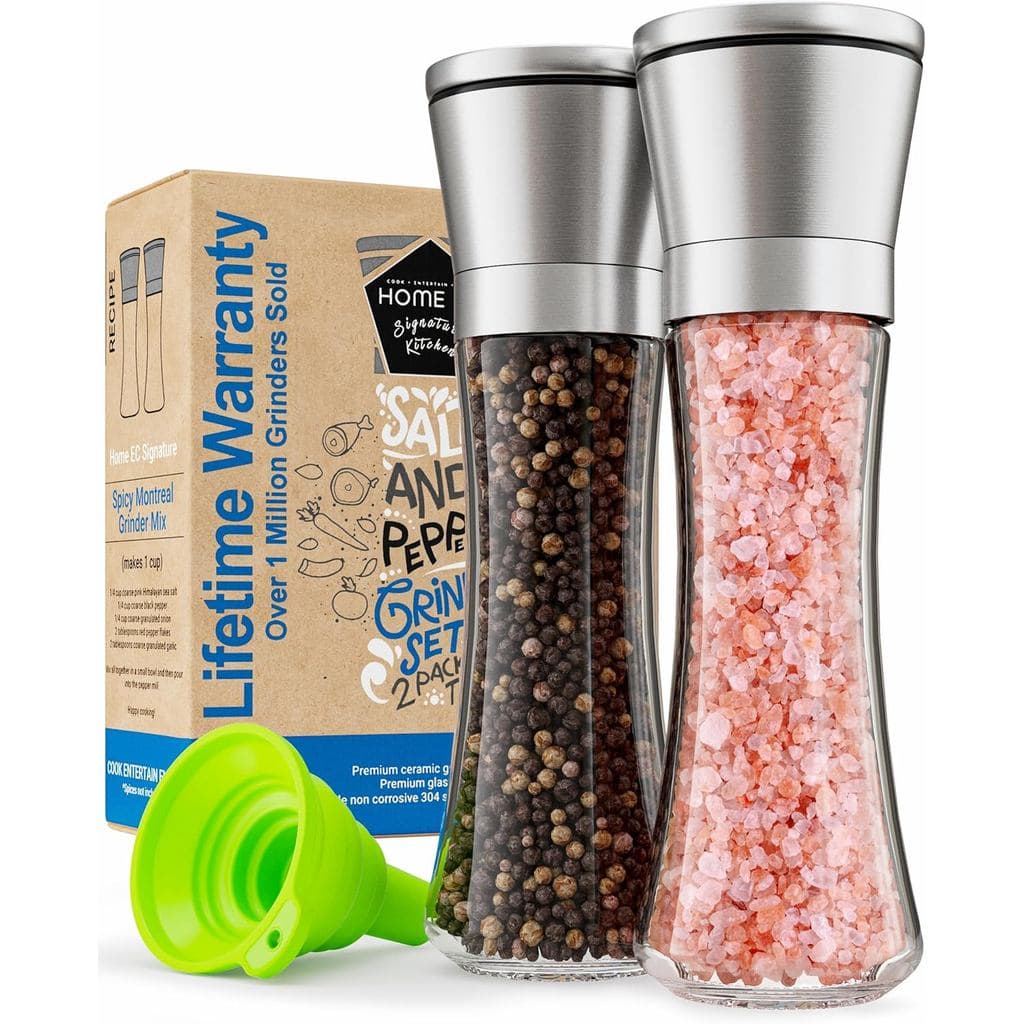 Conjunto de 2 Moedores de Sal Marinho e Pimenta em Aço Inoxidável EC Premium - Cerâmica Ajustável - Saleiros e Pimenteir