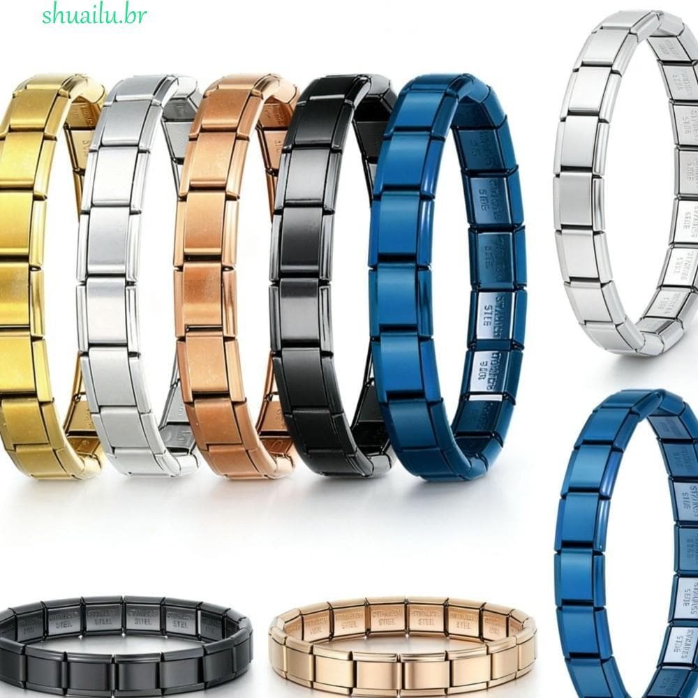 Pulseira Modular De Aço Inoxidável SHUAILU , De Elo De Corrente Italiana Quadrada Popular , De Mão Elástica De 9 Mm
