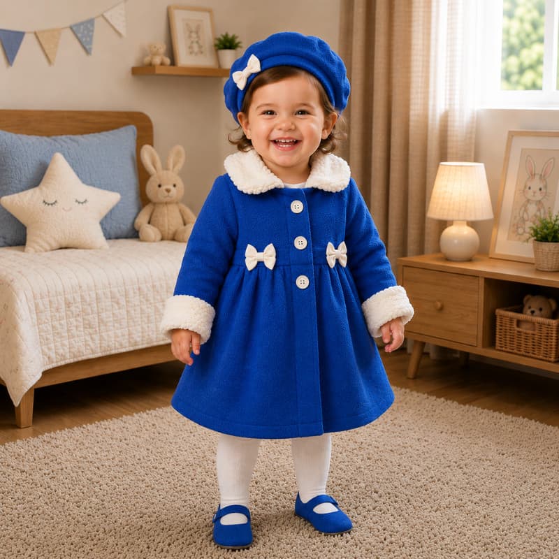 Sobretudo Infantil em Soft com Boina Estiloso e Elegante e Confortável Outono Inverno
