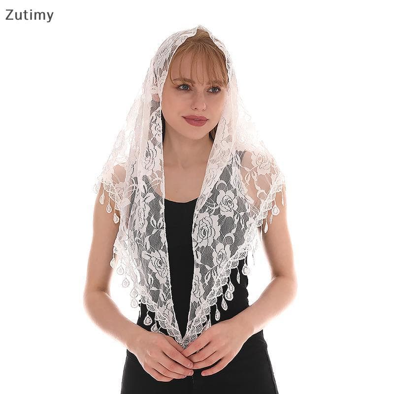 [Zutimy] Lenço De Véu Triangular Misturado Jacquard Rosa Xales Para Mulheres Muçulmano Igreja Oração De Casamento COD