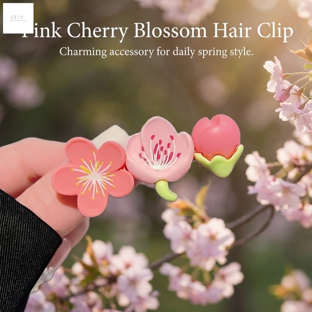 Grampo De Cabelo Sakura Rosa Feminino Liga Acrílica Clipe Lateral Antiderrapante