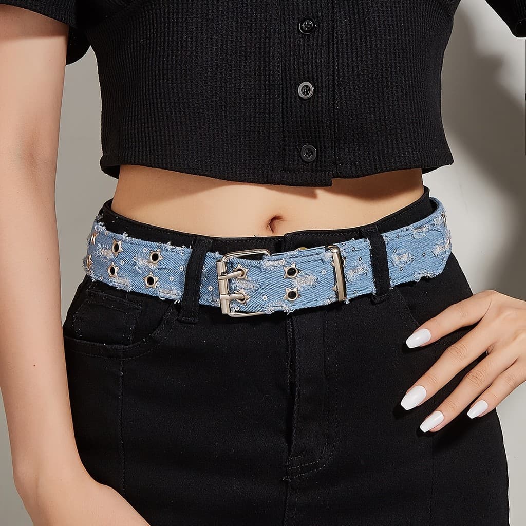 1 peça, Cinto Feminino Novo Estilo Y2K, Acessório de Moda Feminina, Correia de Nylon, Fivelas de Estrela Dupla em Estilo